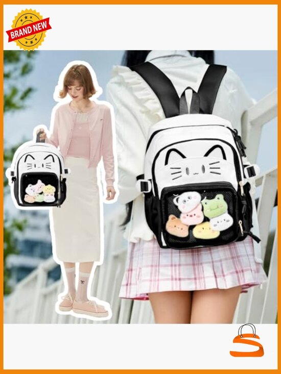 Kawaii Cat Ita Bag Display Backpack with Insert - Small Pin Purse for Daily